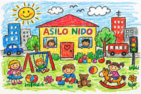 Bambini che giocano in un giardino di un asilo nido