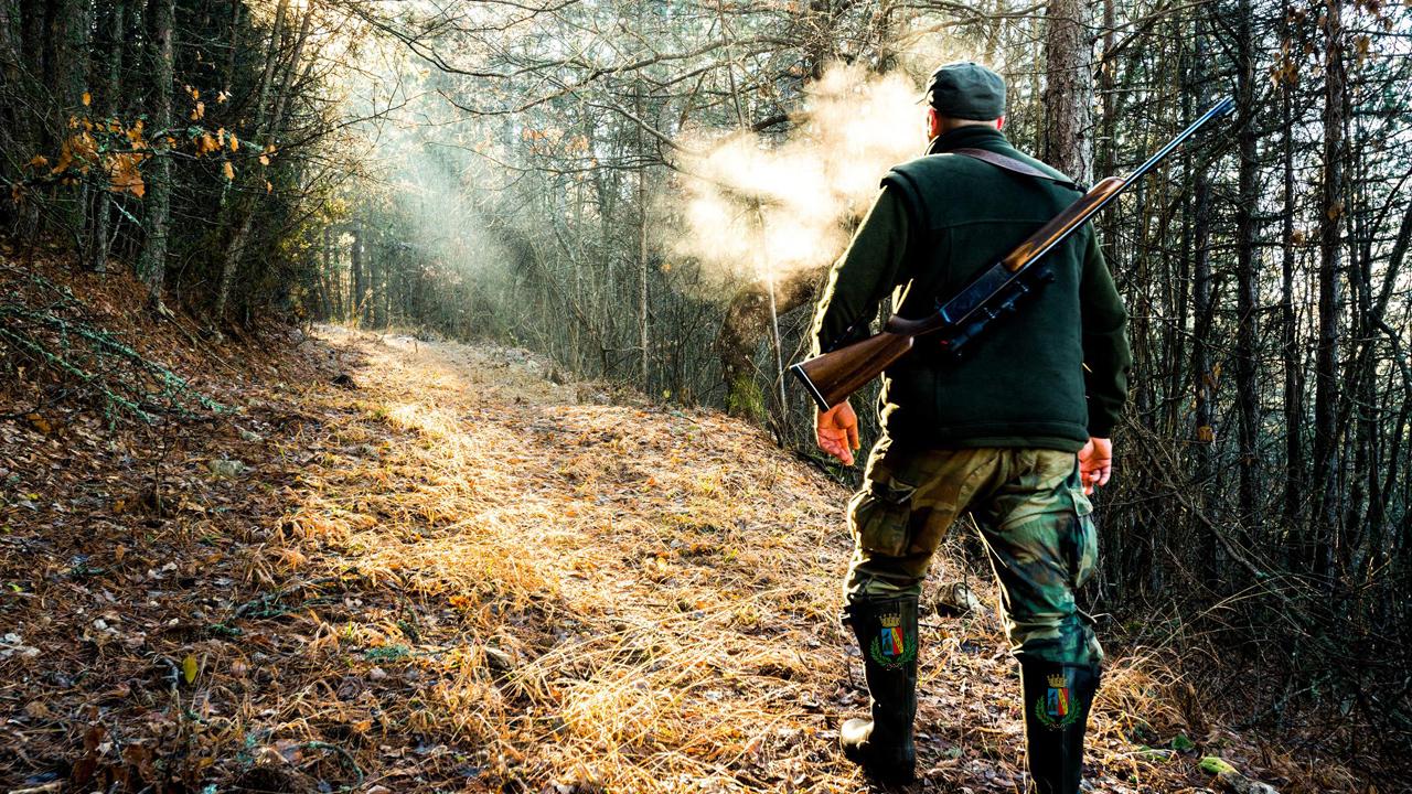 Fotografia di un cacciatore nel bosco